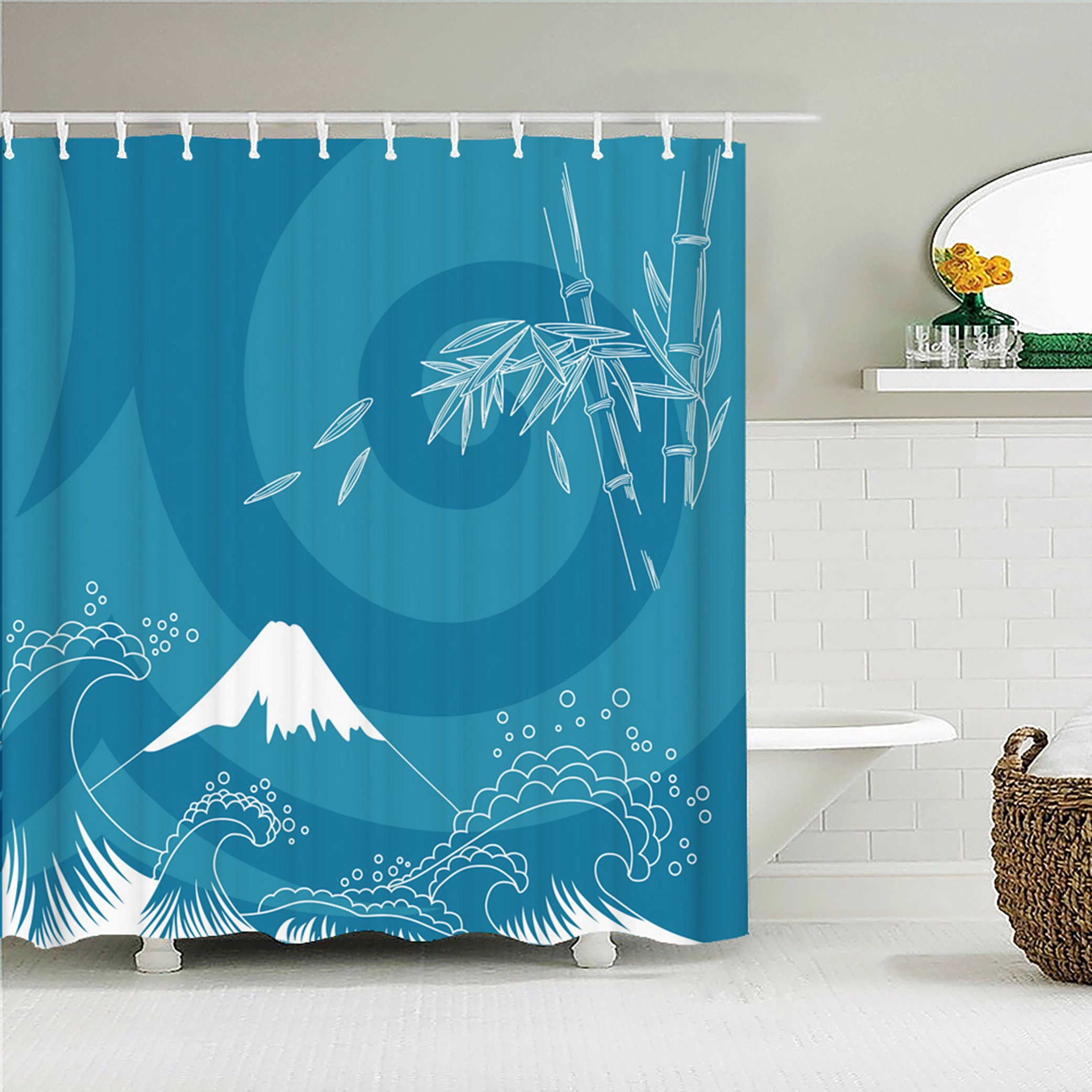 Minimalist Mount Fuji Shower Curtain | Japanese Classic Simple Fabric House Warming Gift