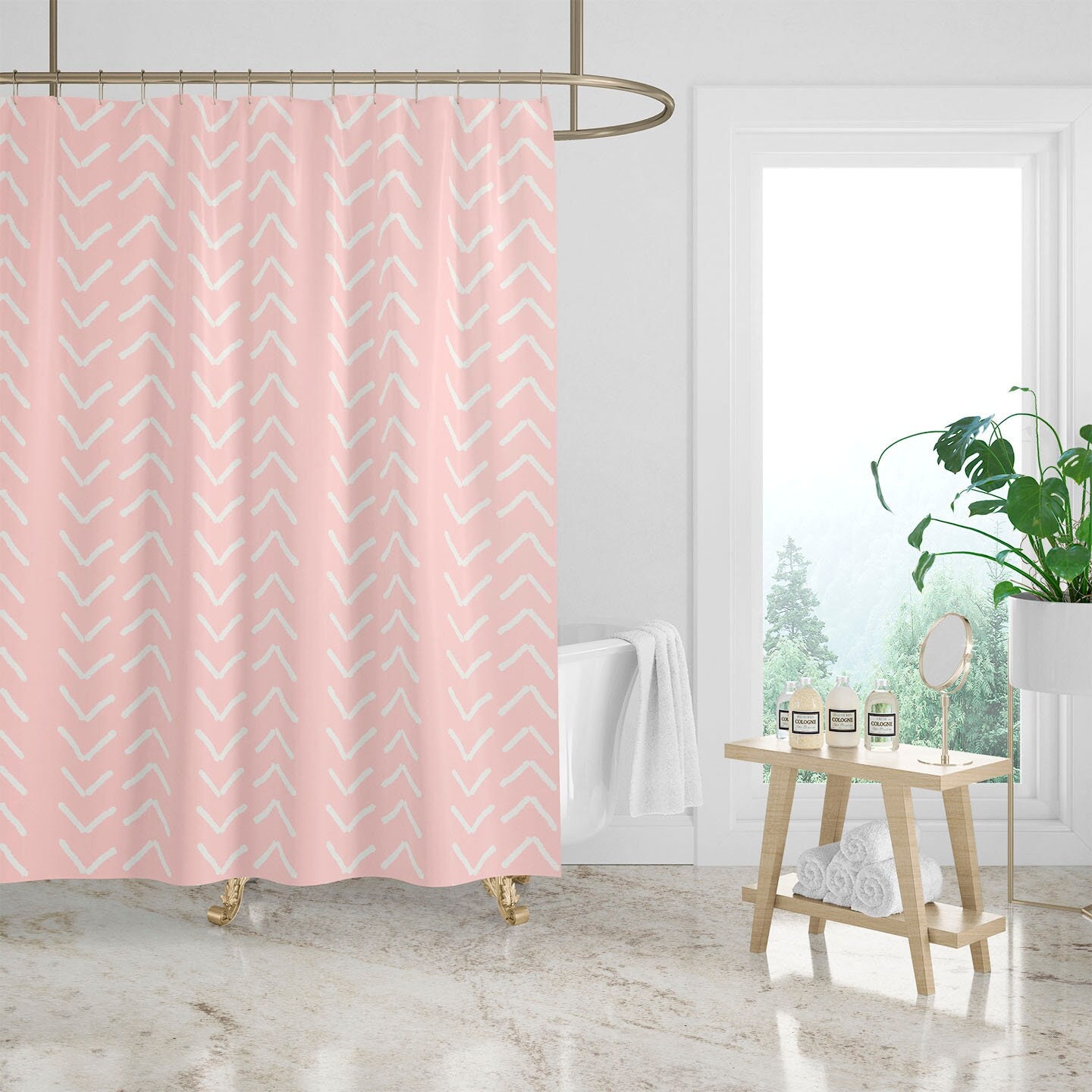 Minimalist Pink Mudcloth Print Shower Curtain, Create a Subtle Elegance in Your Bathroom