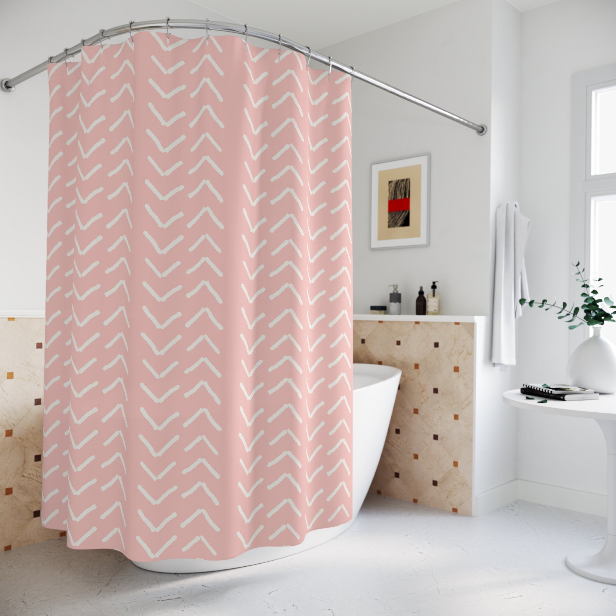Minimalist Pink Mudcloth Print Shower Curtain, Create a Subtle Elegance in Your Bathroom - Image 2