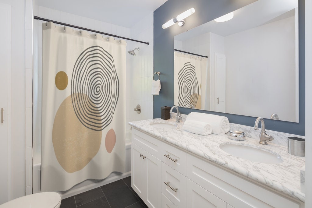 Minimalist Shower Curtain | Scandinavian Style Bathroom Decor | Modern Bathroom Curtains | Luxury Shower Curtains - Image 2