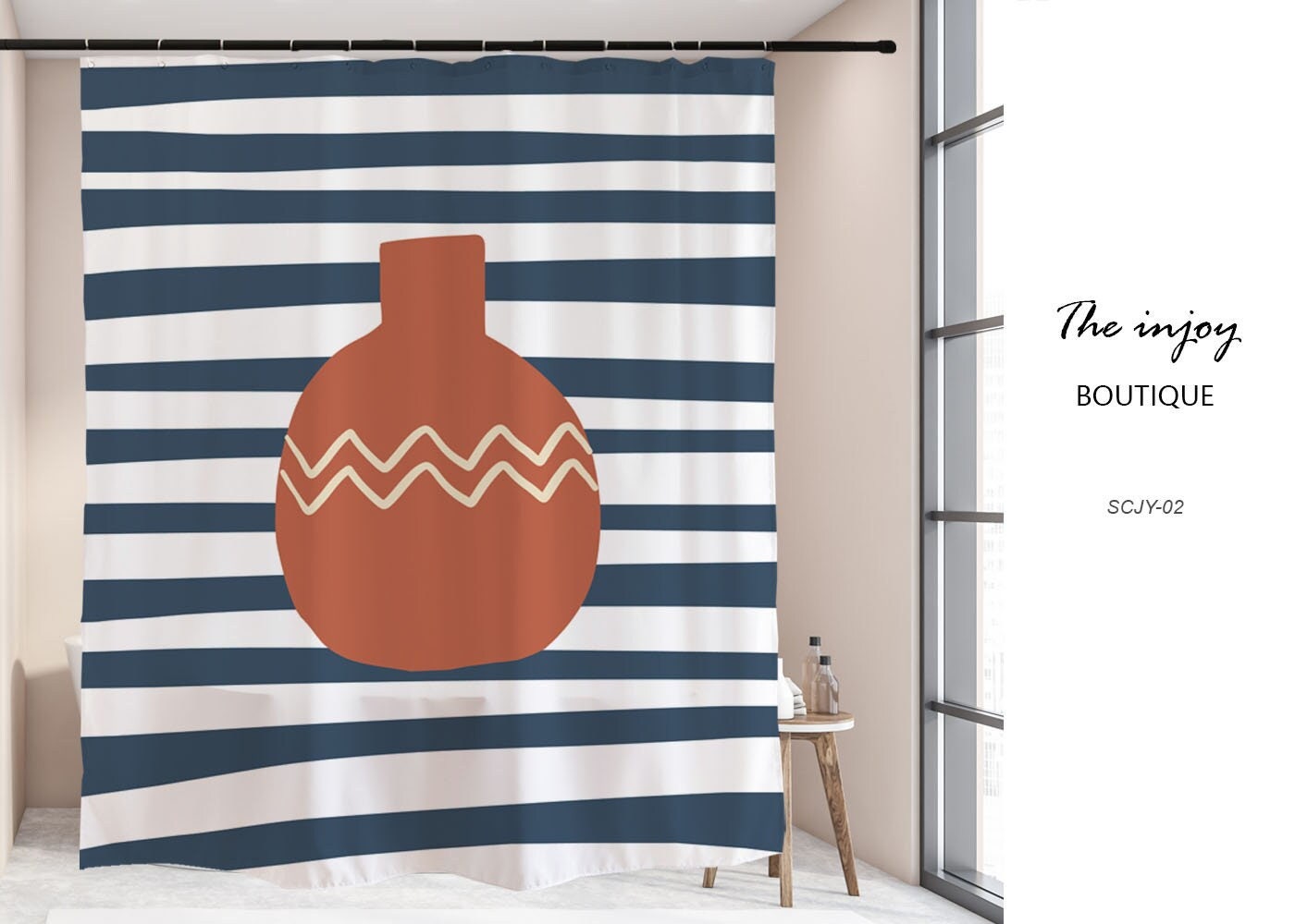 Minimalist Striped Shower Curtain, Customized Waterproof & Washable Bathroom Accessory, Perfect for Modern Bath Decor - Image 2