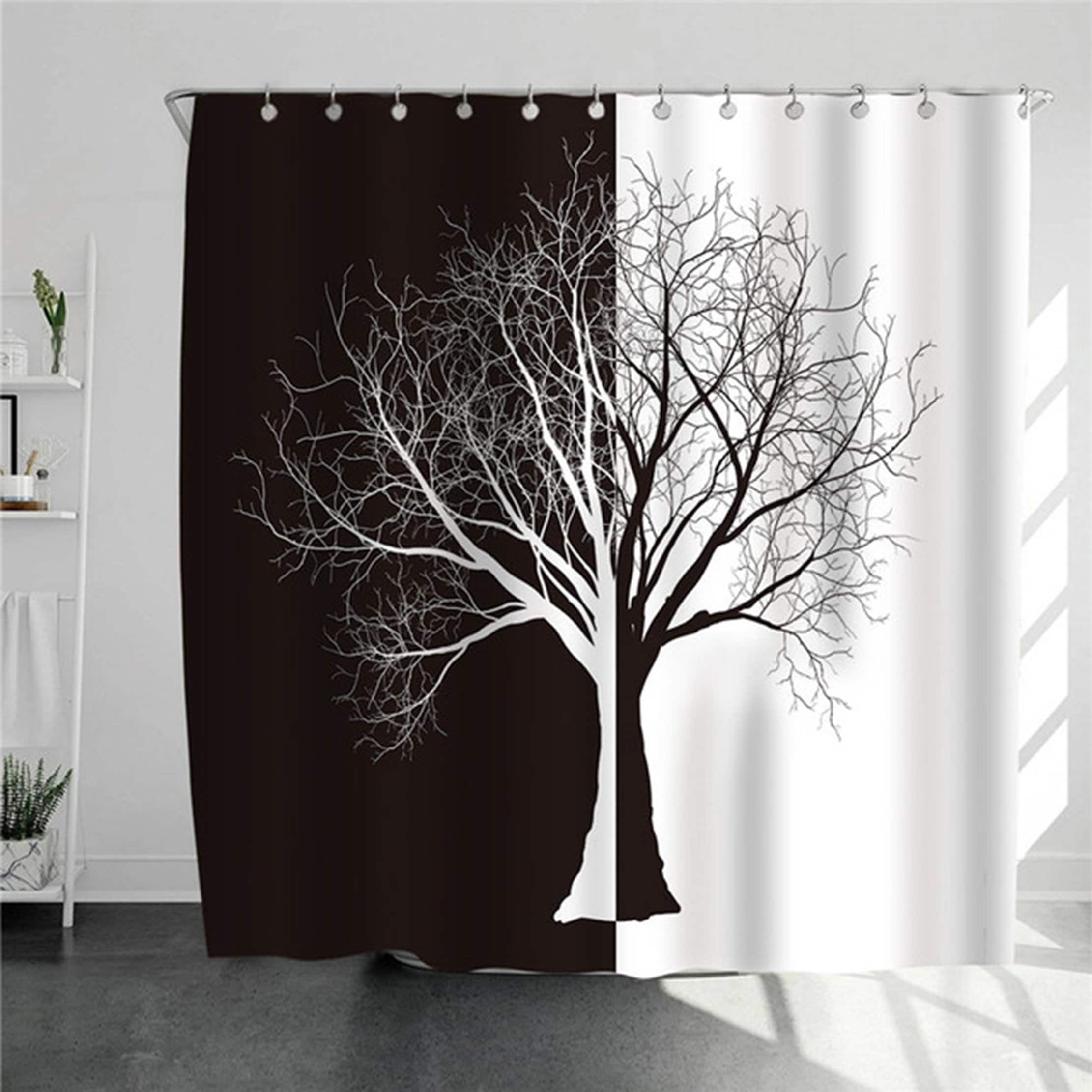 Minimalist Tree Black & White Shower Curtain - Modern Monochrome Bathroom Decor with Home Bath Accessories