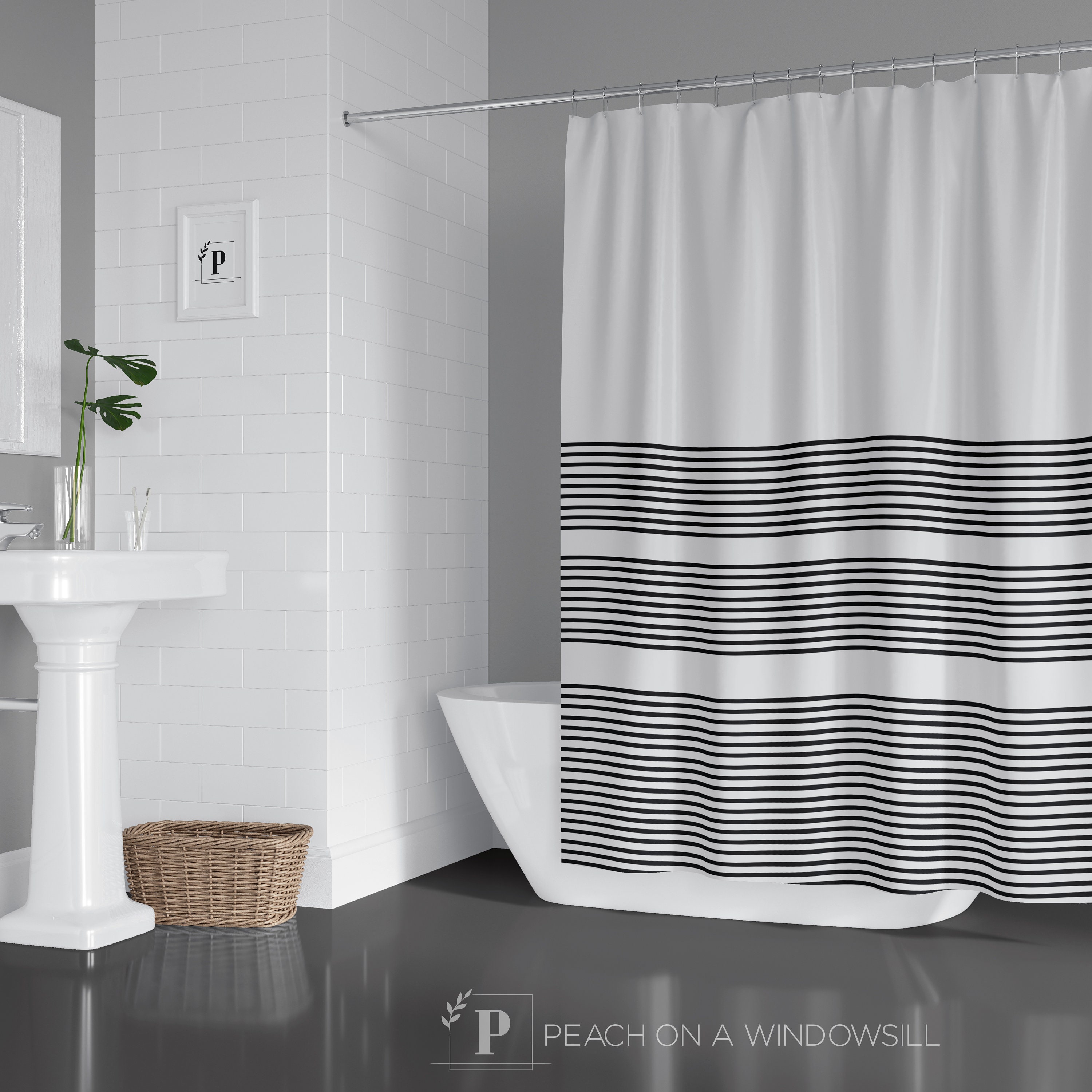 Minimalist Wavy Stripe Shower Curtain, Add a Scandi Vibe to Your Bathroom Decor