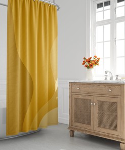 Minimalist Wavy Yellow Ombre Shower Curtain with Scandinavian Abstract Design - Eco-Friendly and Waterproof
