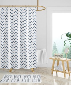 Minimalist White and Mudcloth Print Shower Curtain, Add Understated Elegance to Your Bathroom