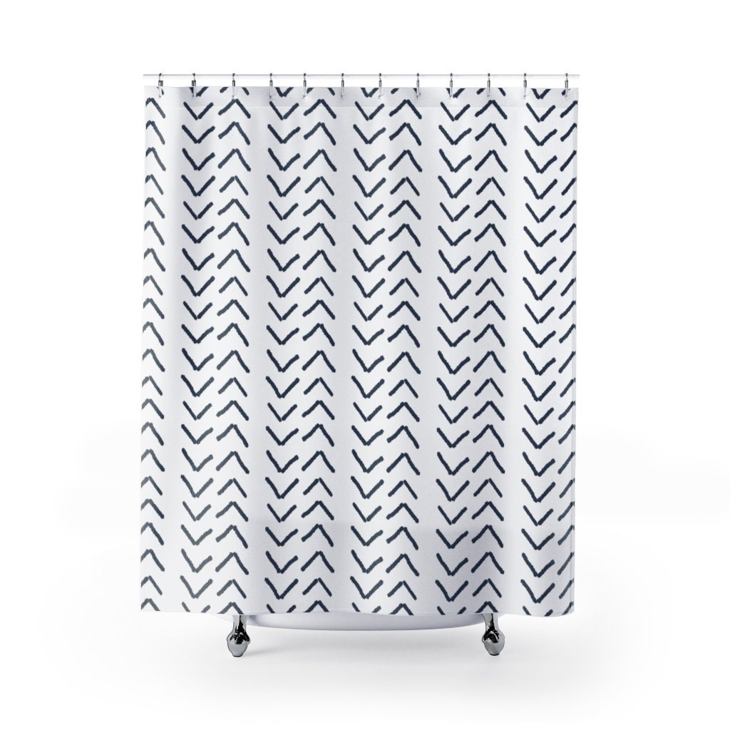 Minimalist White and Mudcloth Print Shower Curtain, Add Understated Elegance to Your Bathroom - Image 2