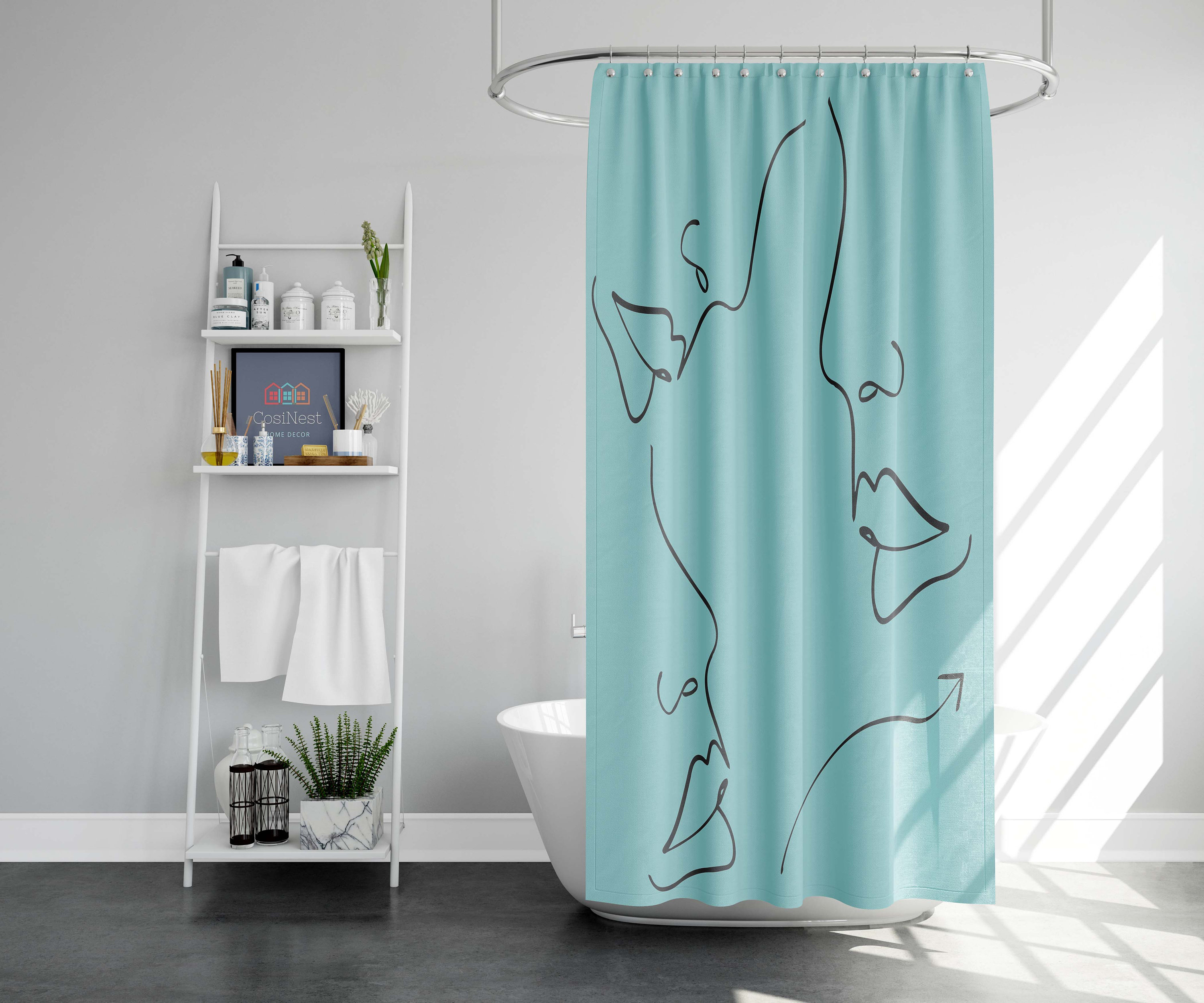 Minimalist Woman Face Shower Curtain | Female Silhouette Line Drawing, Home Bath Decor | Housewarming Gift - Image 2
