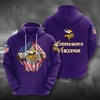 Minnesota Vikings 3D Hoodie with All Over Print and Zipper Front