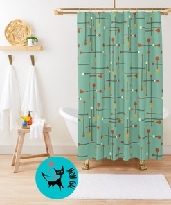 Mint Green, Mustard Yellow, and Burnt Orange Mid Century Modern Retro Shower Curtain for a Bold Look