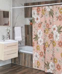 Mod Boho 1970's Flower Shower Curtain, Groovy Retro Bathroom Decor, Unique Bathroom Accessory