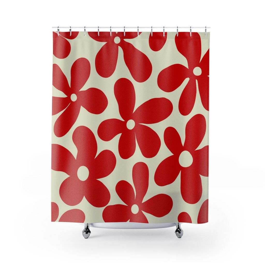Mod Boho 1970's Flower Shower Curtain, Groovy Retro Bathroom Decor, Unique Bathroom Accessory - Image 2