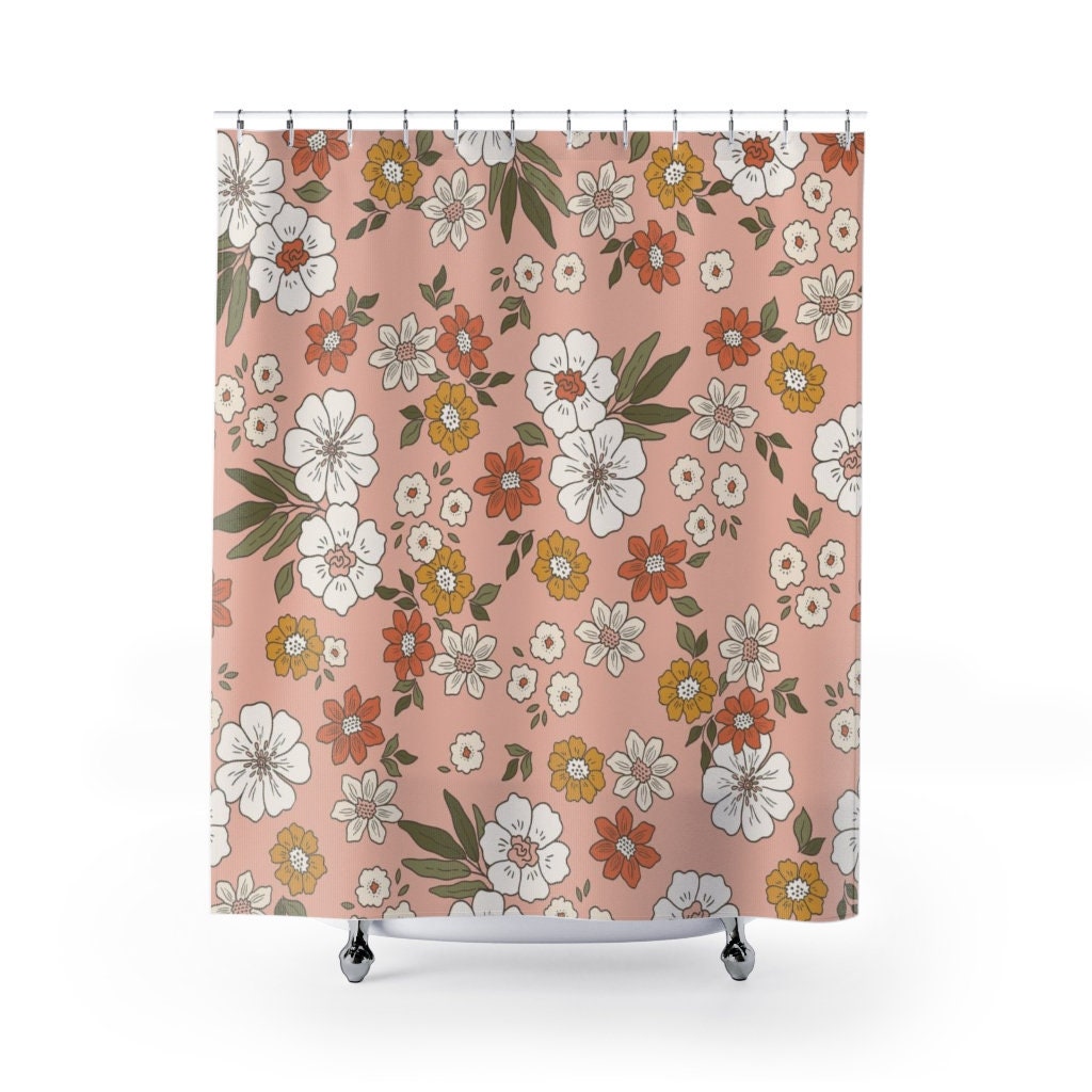 Mod Boho 1970's Flower Shower Curtain, Groovy Retro Bathroom Decor, Unique Bathroom Accessory - Image 2