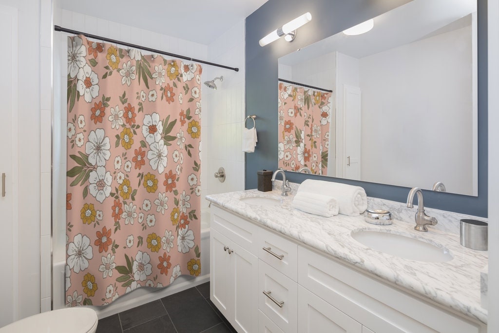 Mod Boho 1970's Flower Shower Curtain, Groovy Retro Bathroom Decor, Unique Bathroom Accessory - Image 3