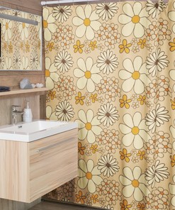 Mod Boho Flower Shower Curtain, 1970s Hippie Bathroom Decor, Housewarming Gift