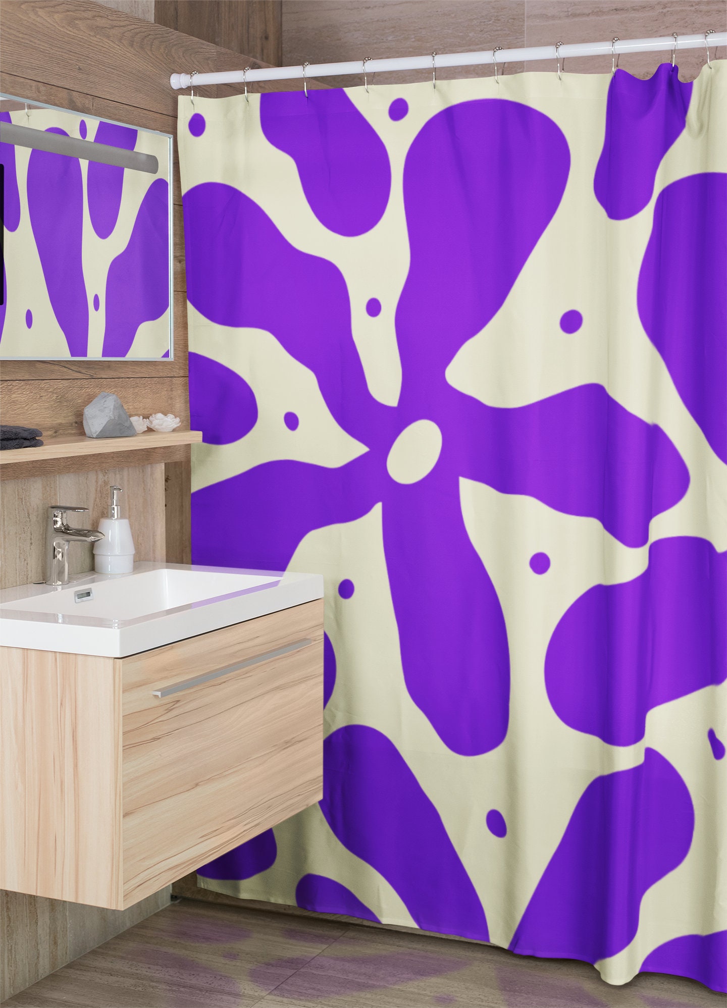Mod Boho Flower Shower Curtain, Groovy Hippie Bathroom Decor, Housewarming Gift