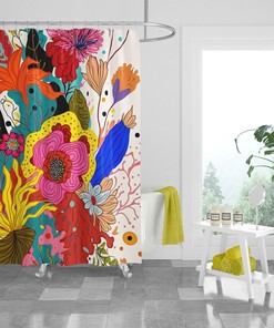 Mod Bouquet Floral Shower Curtain Set with Bath Mat