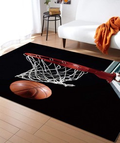 Modern 3D Basketball with Hoop Area Rug for Living Room and Bedroom - Non-Slip Floor Mat with Printed Design