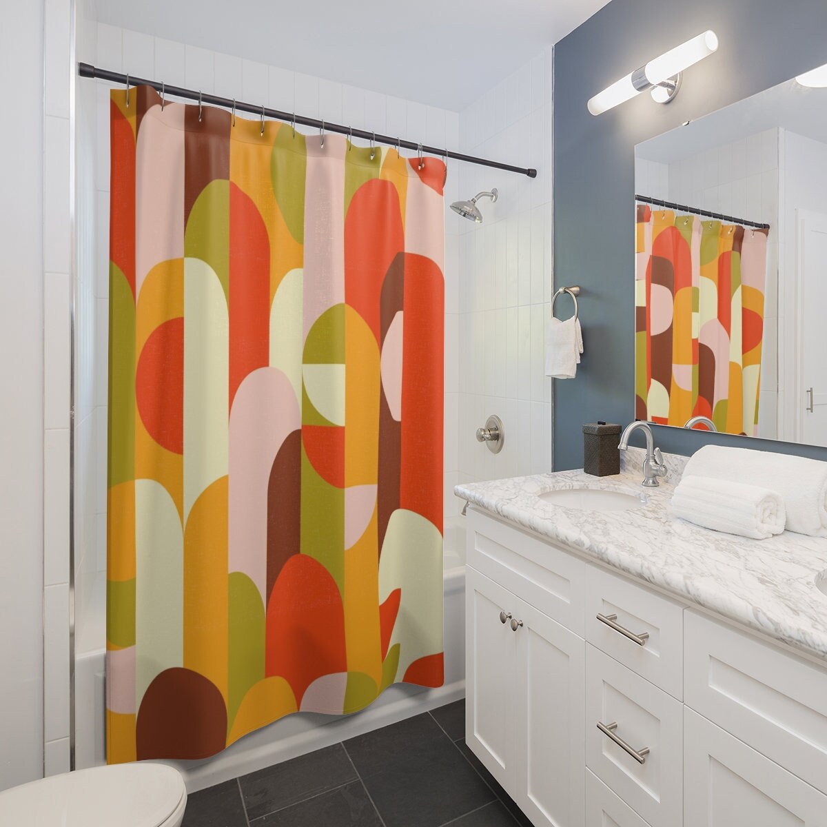 Modern Abstract Art Mid Century Retro Shower Curtain - Perfect for a Modern Bathroom Upgrade - Image 2