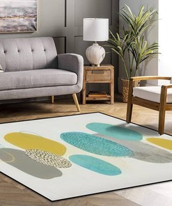 Modern Abstract Circle Watercolor Square Rug with Boho Inspiration for Chic Home Decor