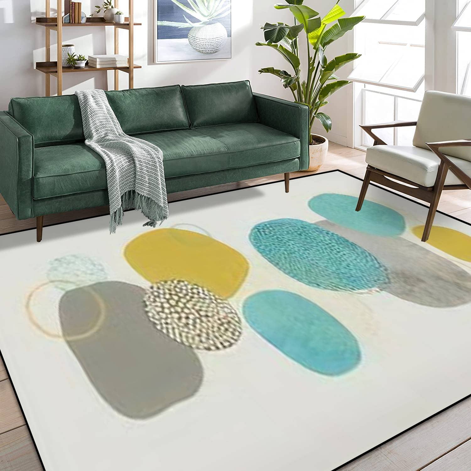 Modern Abstract Circle Watercolor Square Rug with Boho Inspiration for Chic Home Decor - Image 2