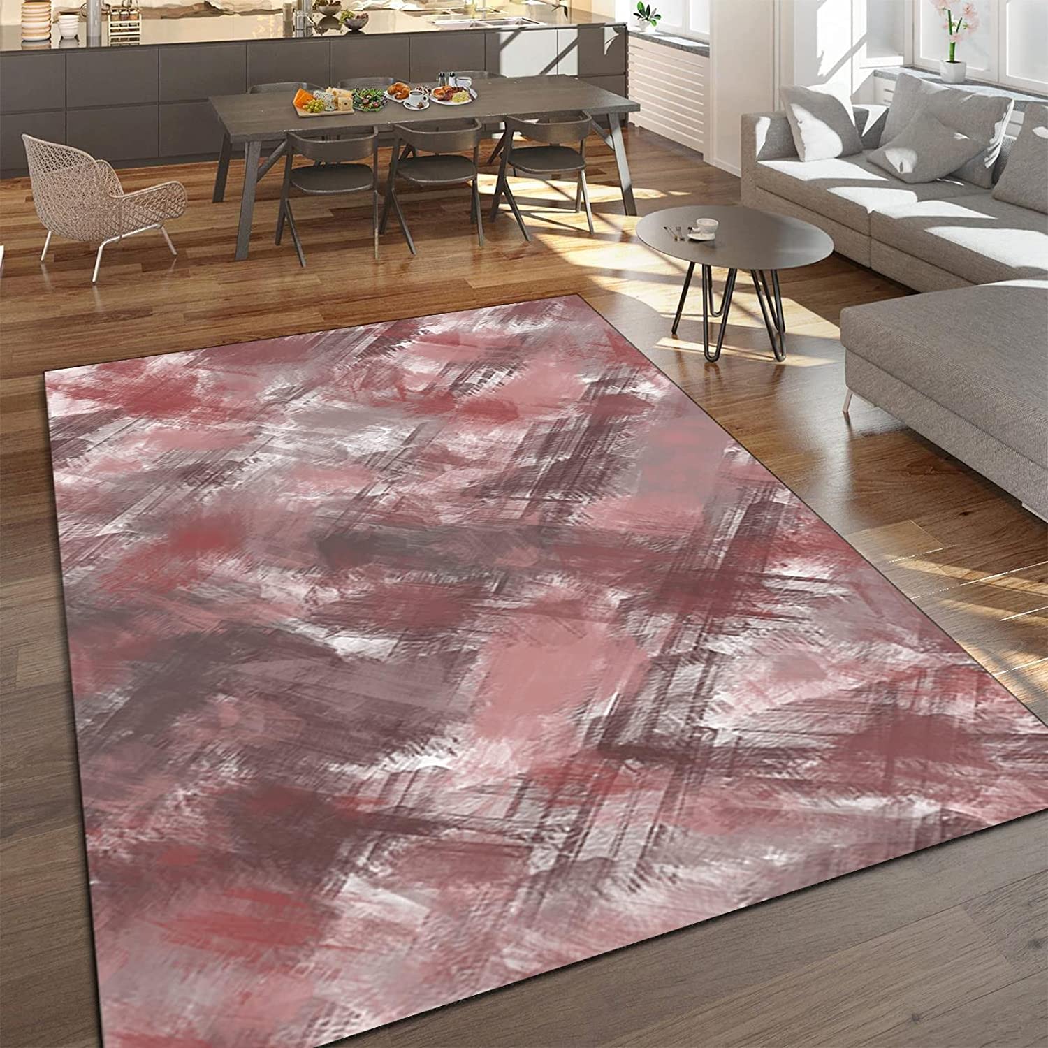 Modern Abstract Dusty Rose Shadow Kids Rugs - Indoor Non-Slip Area Rugs for Personalized Teen Room Home Décor - Image 2