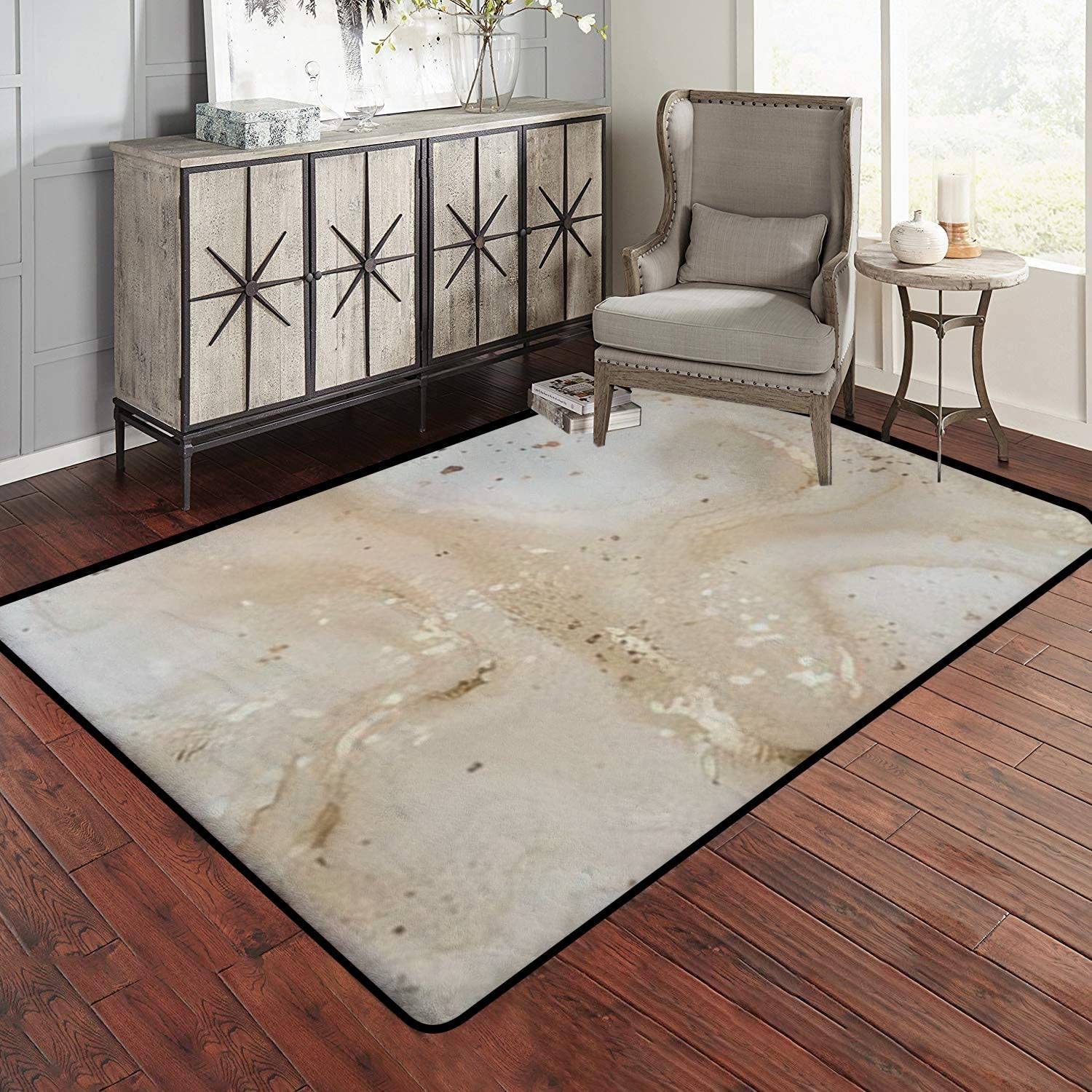 Modern Abstract Gold Dust Texture Area Rug with Fluid Marble Canvas Inspiration for Chic Home Decor - Image 2