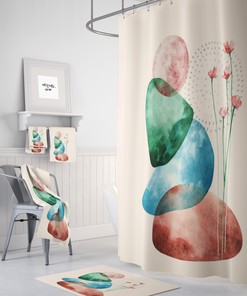 Modern Abstract Shower Curtain and/or Bathroom Set with Chic and Elegant Design for Trendy Bathroom Decor