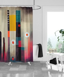 Modern Abstract Shower Curtain with Optional Matching Towels and Mat for Minimalist Bathroom Decor