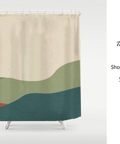 Modern Art Landscape Green Cream Design - Waterproof and Extra Heavy Quality Curtains - Customized Sizes Available