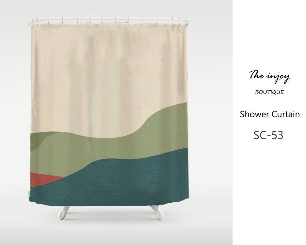 Modern Art Landscape Green Cream Design - Waterproof and Extra Heavy Quality Curtains - Customized Sizes Available