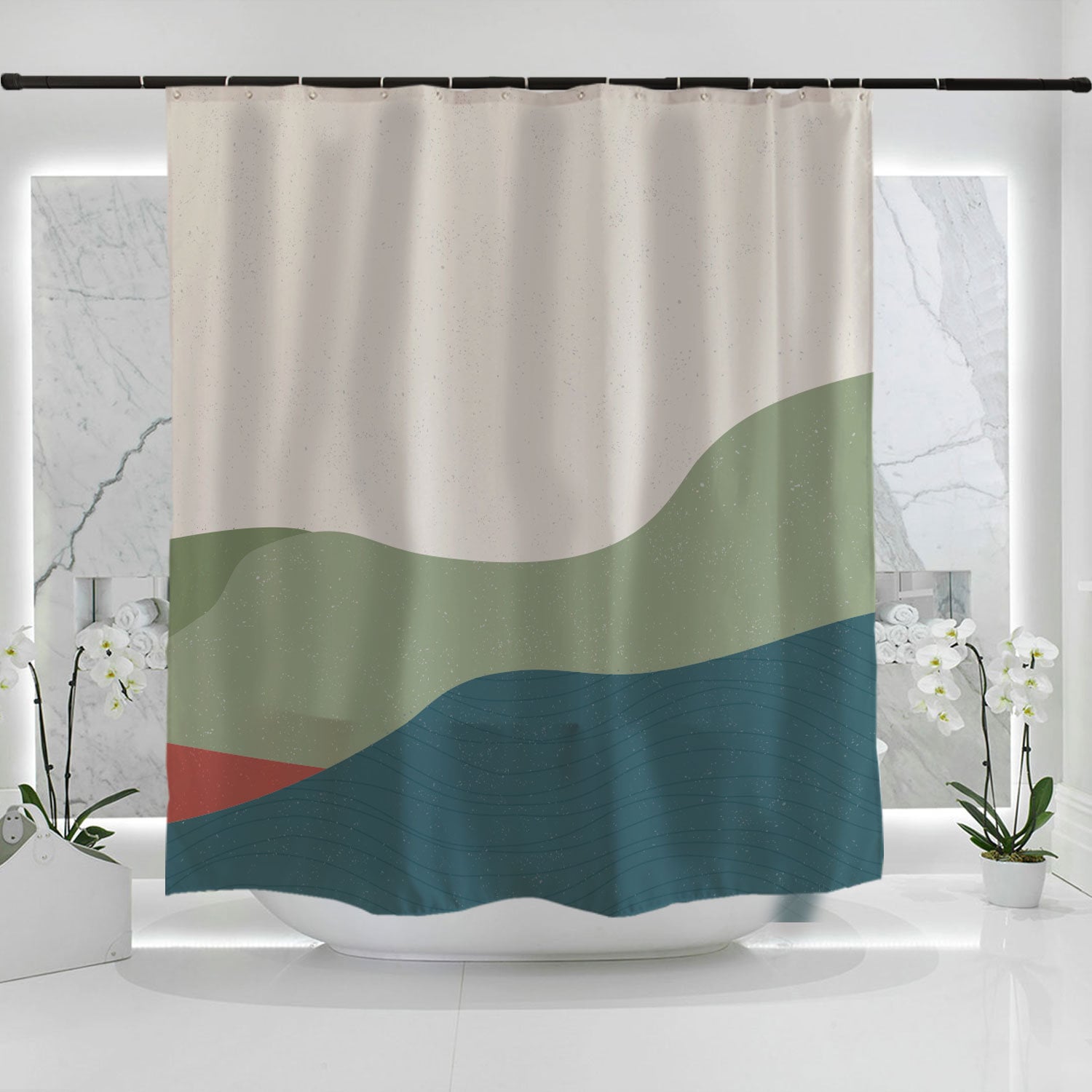 Modern Art Landscape Green Cream Design - Waterproof and Extra Heavy Quality Curtains - Customized Sizes Available - Image 2