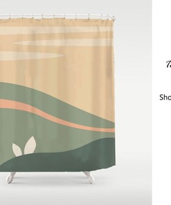 Modern Art Landscape Shower Curtain - Green Field Creme Himmel Design - Waterproof with Custom Sizes