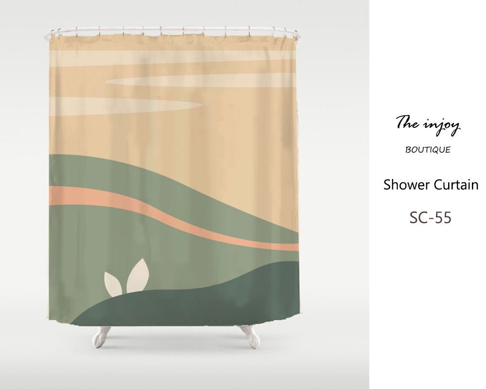 Modern Art Landscape Shower Curtain - Green Field Creme Himmel Design - Waterproof with Custom Sizes