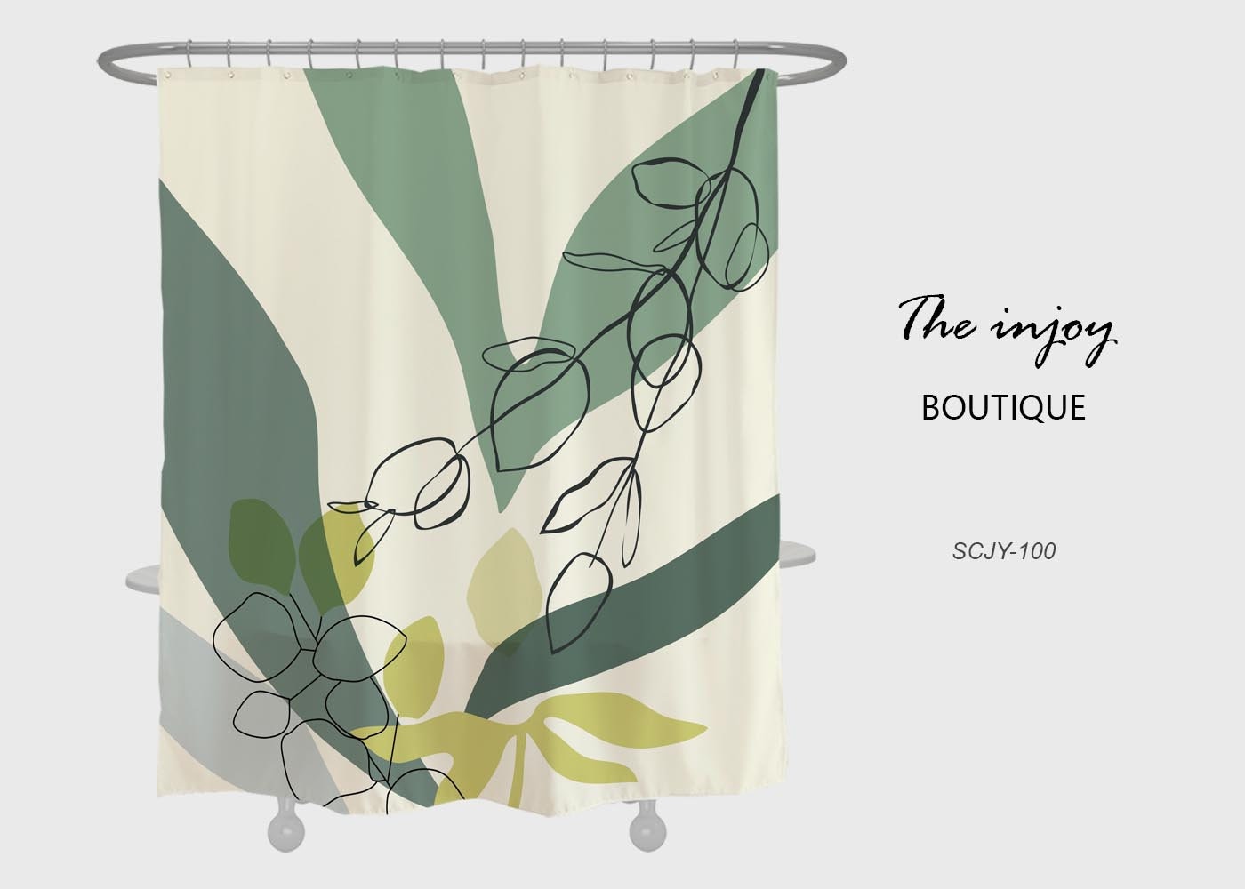 Modern Art Leaf Pattern Shower Curtain - Heavy Duty Polyester Fabric with Hook - Waterproof Home Bathroom Decor