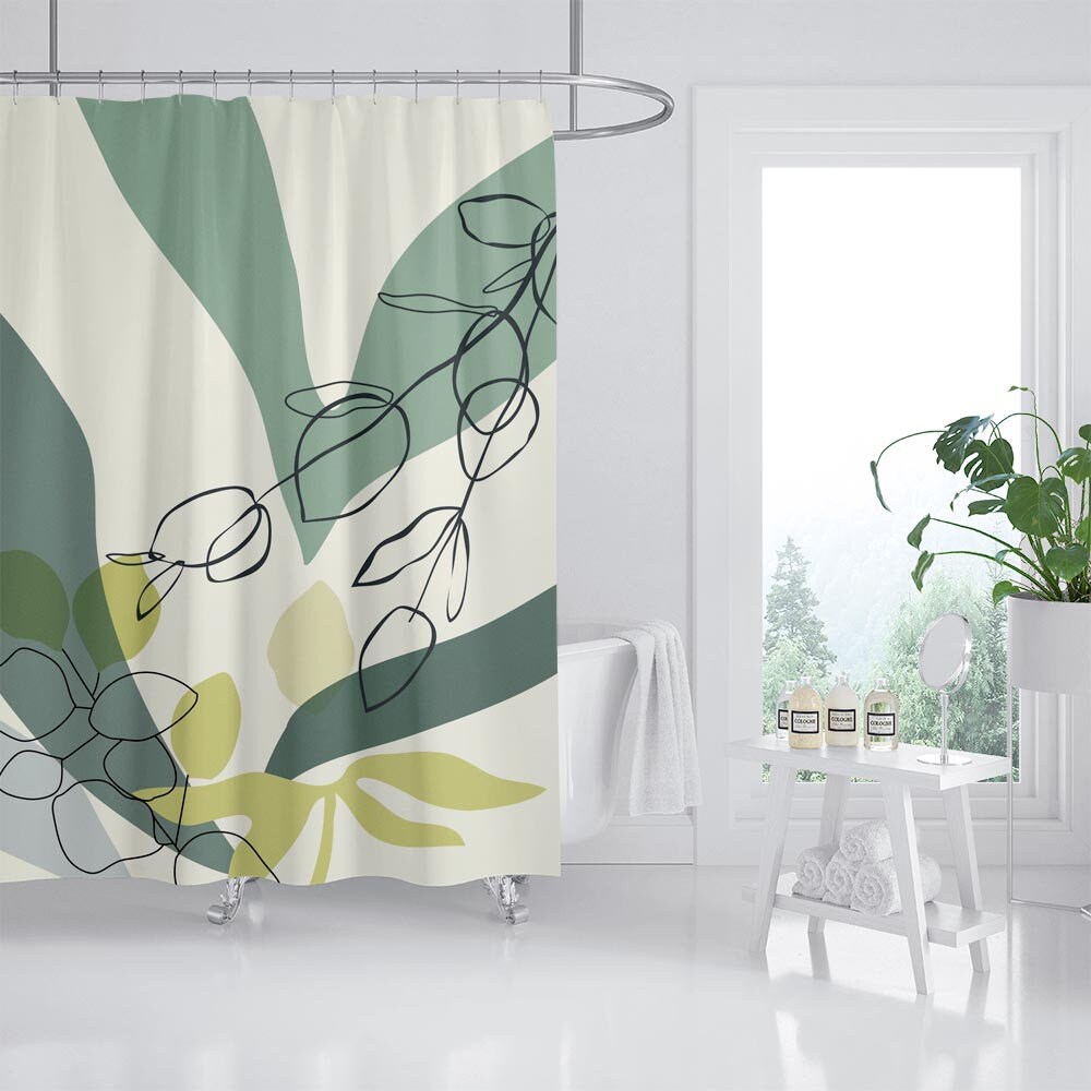 Modern Art Leaf Pattern Shower Curtain - Heavy Duty Polyester Fabric with Hook - Waterproof Home Bathroom Decor - Image 2