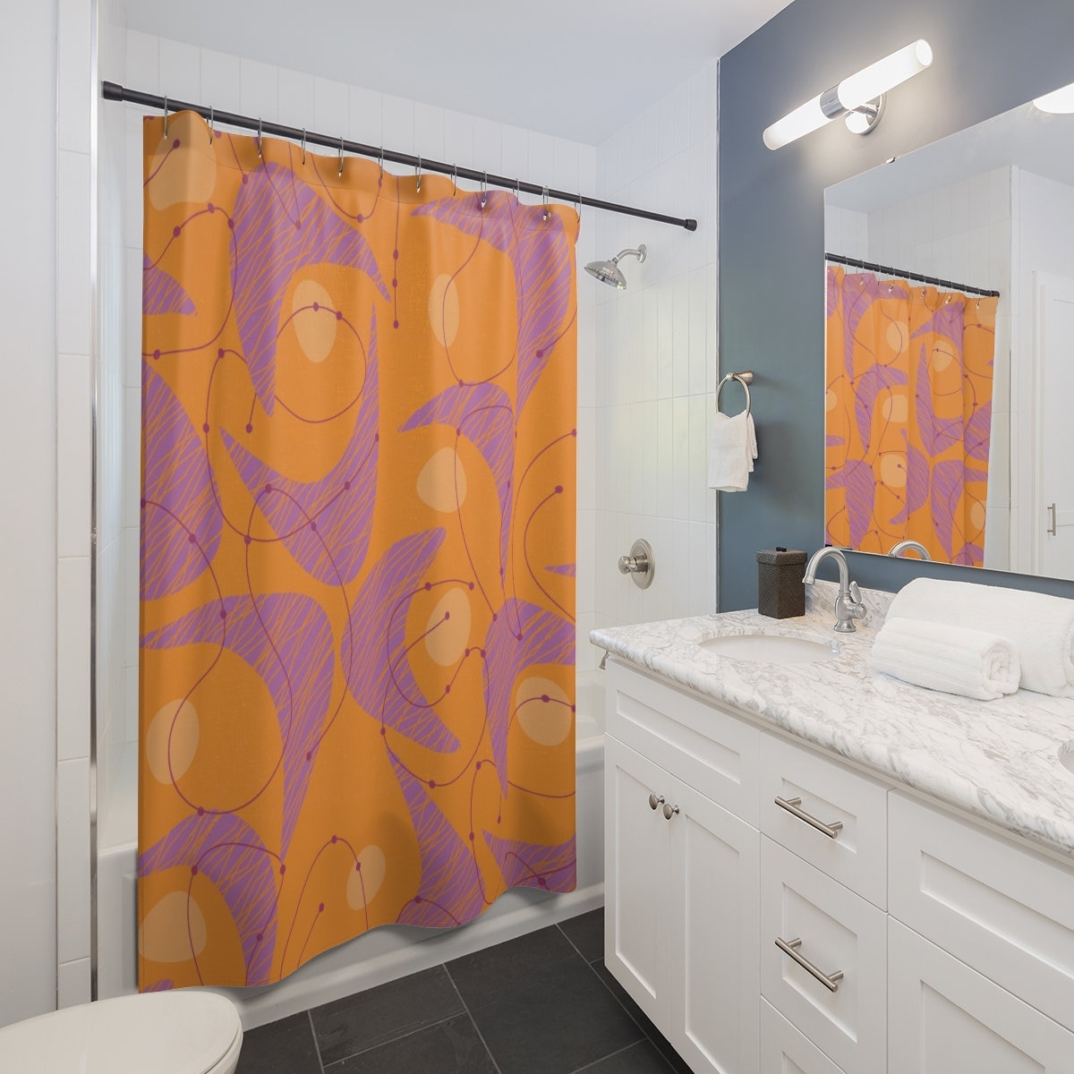 Modern Art Print Retro Shower Curtain - Funky Housewarming Gift Idea, Unique Housewarming Gift - Image 2