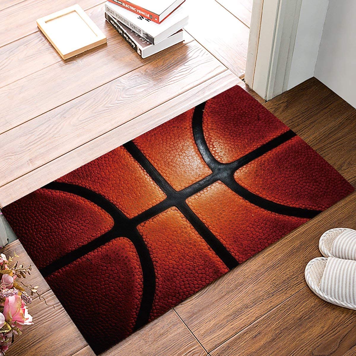 Modern Black Basketball Area Rugs, Cool 3D Basketball Sport Easy to Clean Rug, Soft Non-Skid Throw Rug