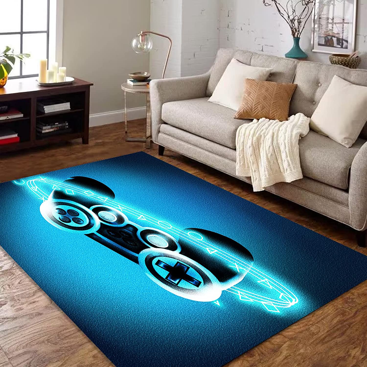 Modern Blue Gaming Area Rug for Kids Room: Play Game Controller Design and Soft Texture for Comfort - Image 3
