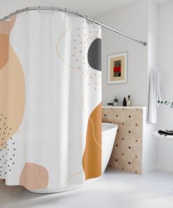 Modern Boho Abstract Circles Shower Curtain, Blue Orange Lake Designer, Bathroom Curtain, Minimalist Mint Home Art