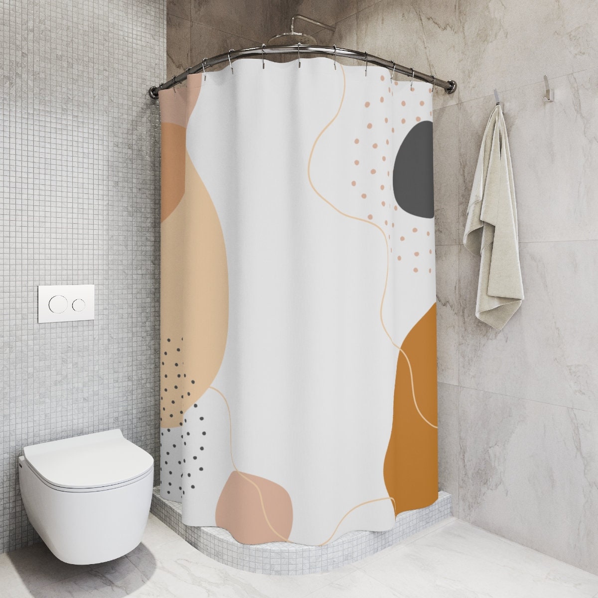 Modern Boho Abstract Circles Shower Curtain, Blue Orange Lake Designer, Bathroom Curtain, Minimalist Mint Home Art - Image 2
