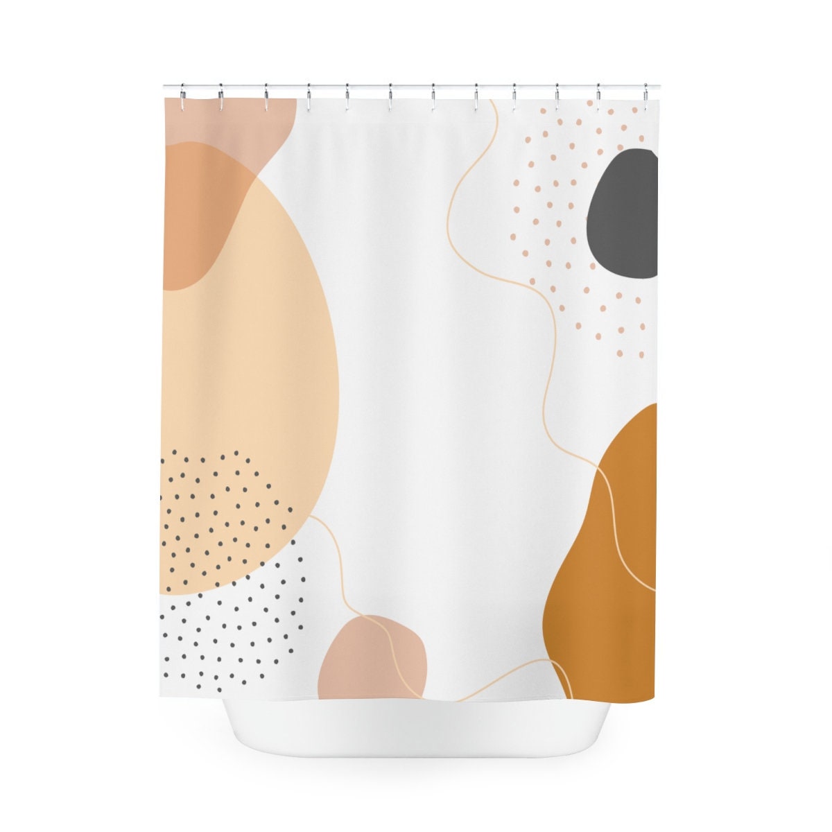 Modern Boho Abstract Circles Shower Curtain, Blue Orange Lake Designer, Bathroom Curtain, Minimalist Mint Home Art - Image 3
