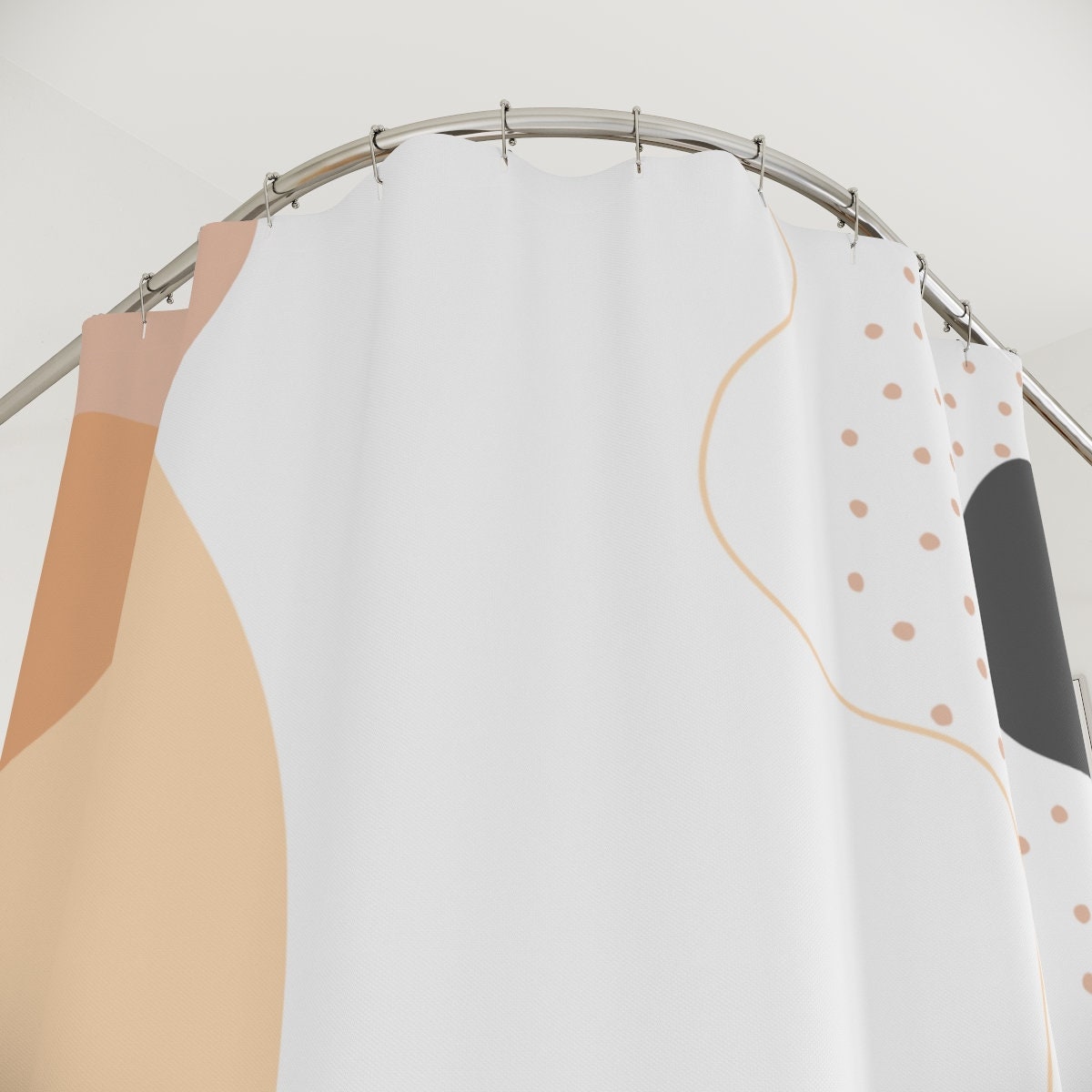 Modern Boho Abstract Circles Shower Curtain, Blue Orange Lake Designer, Bathroom Curtain, Minimalist Mint Home Art - Image 4