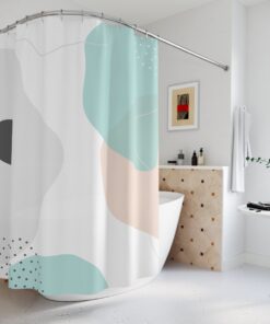 Modern Boho Abstract Circles Shower Curtain, Blue Orange Lake Designer, Bathroom Curtain Restroom Shower Curtains