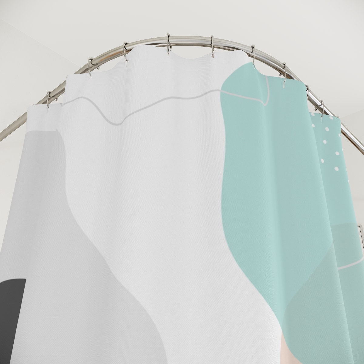Modern Boho Abstract Circles Shower Curtain, Blue Orange Lake Designer, Bathroom Curtain Restroom Shower Curtains - Image 3