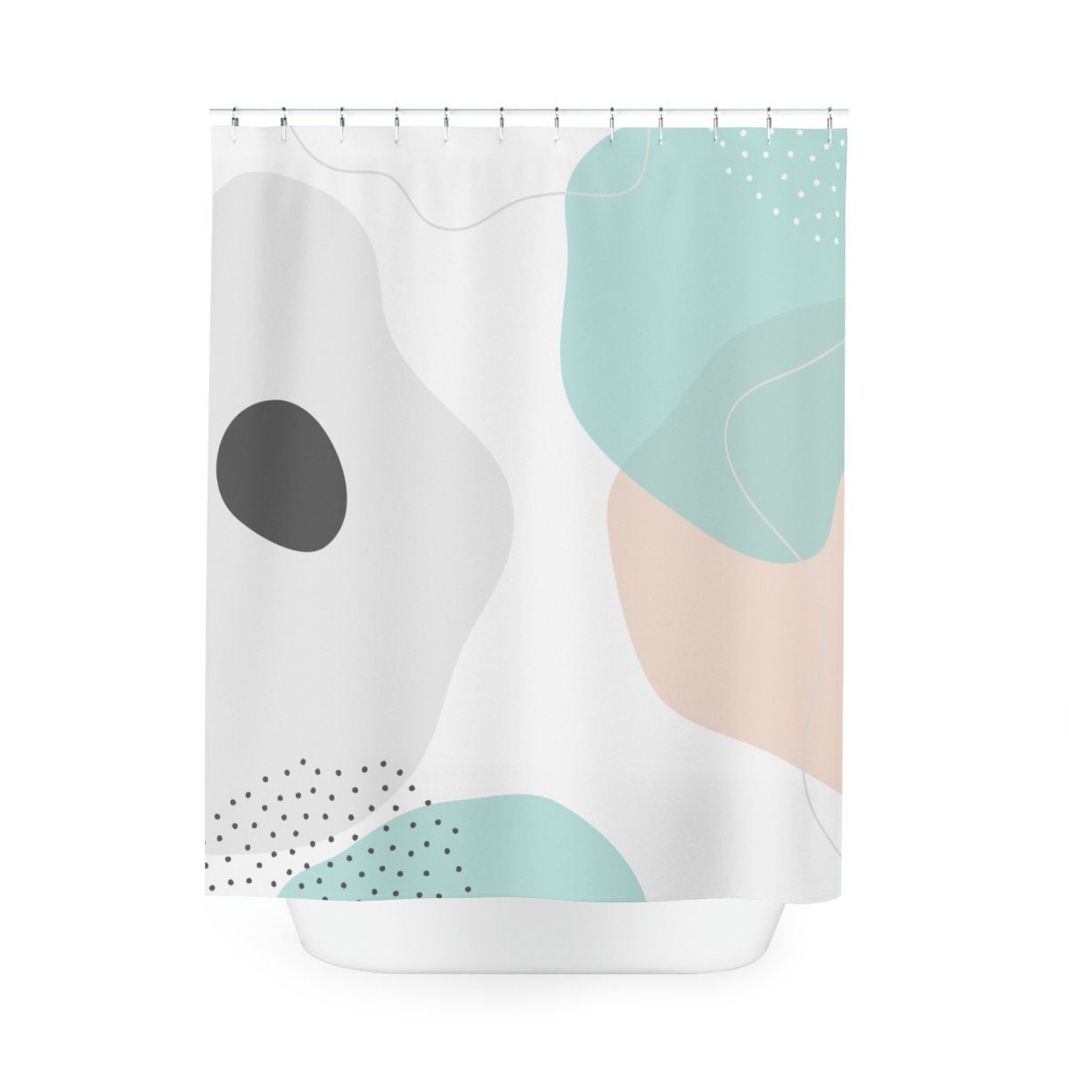 Modern Boho Abstract Circles Shower Curtain, Blue Orange Lake Designer, Bathroom Curtain Restroom Shower Curtains - Image 4