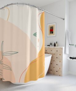 Modern Boho Abstract Flowers Shower Curtain or Mat, Orange Lake Designer Curtain, Bathroom Curtain