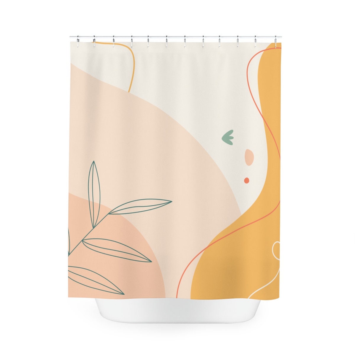 Modern Boho Abstract Flowers Shower Curtain or Mat, Orange Lake Designer Curtain, Bathroom Curtain - Image 3