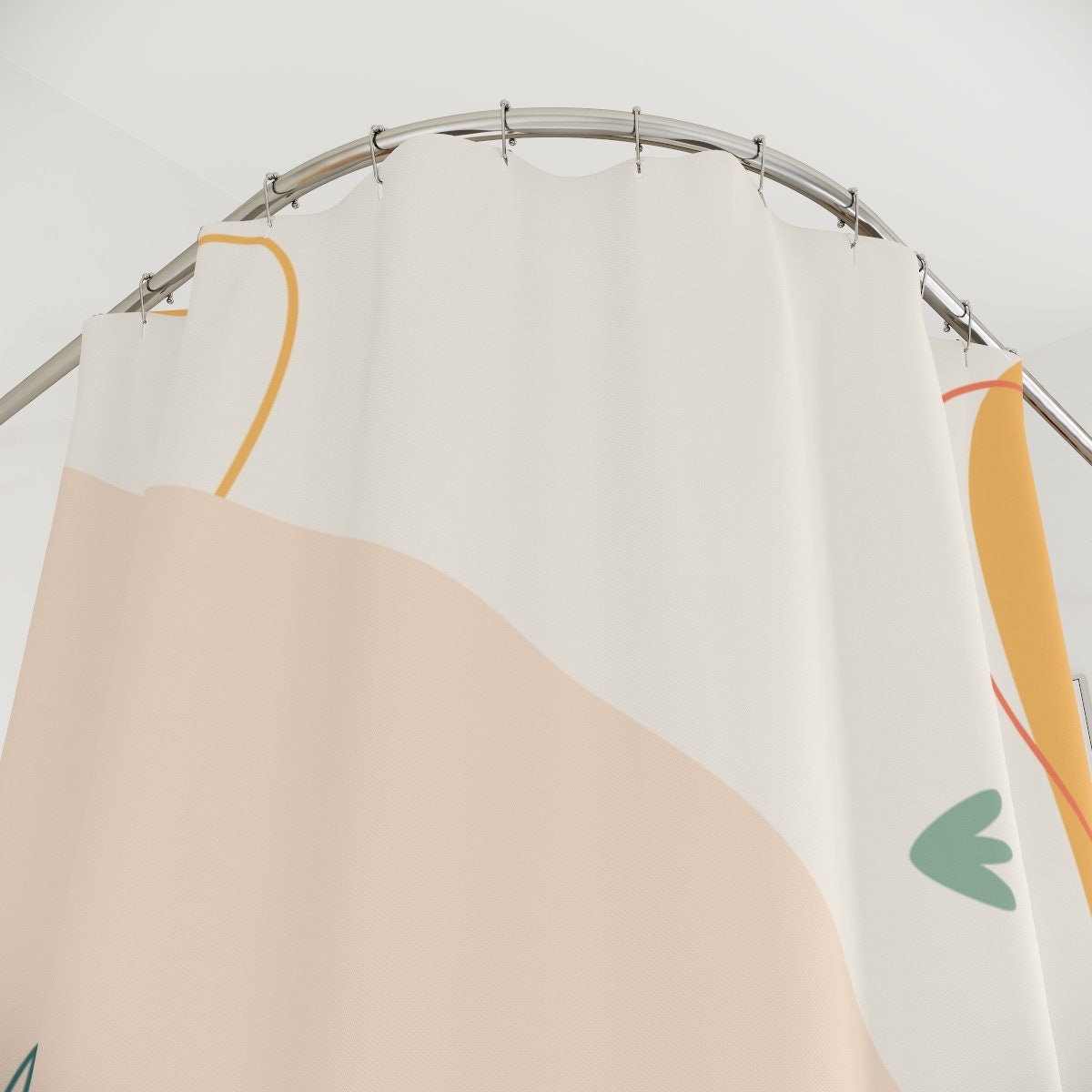 Modern Boho Abstract Flowers Shower Curtain or Mat, Orange Lake Designer Curtain, Bathroom Curtain - Image 4