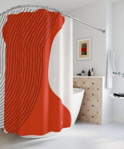 Modern Boho Abstract Red Circle Shower Curtain or Mat | Lakehouse Design | Bathroom Curtain | Minimalist Home Art