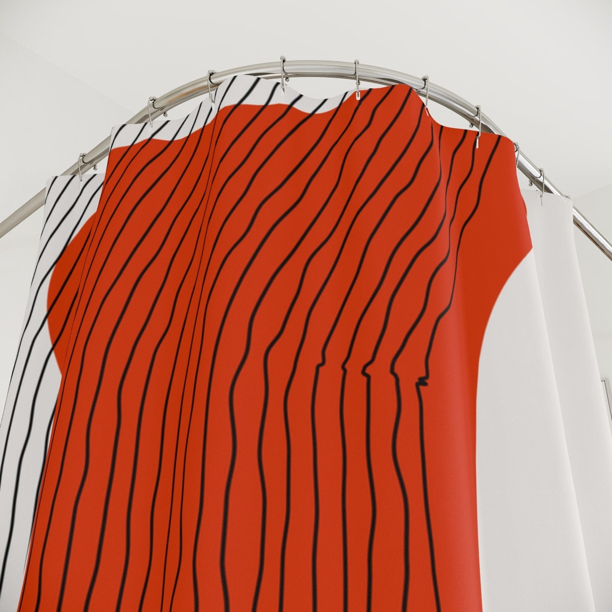 Modern Boho Abstract Red Circle Shower Curtain or Mat | Lakehouse Design | Bathroom Curtain | Minimalist Home Art - Image 3